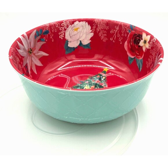 Pioneer Woman 100% Melamine Textured Holiday Bowl Textured Christmas Tree Flower - Picture 1 of 16